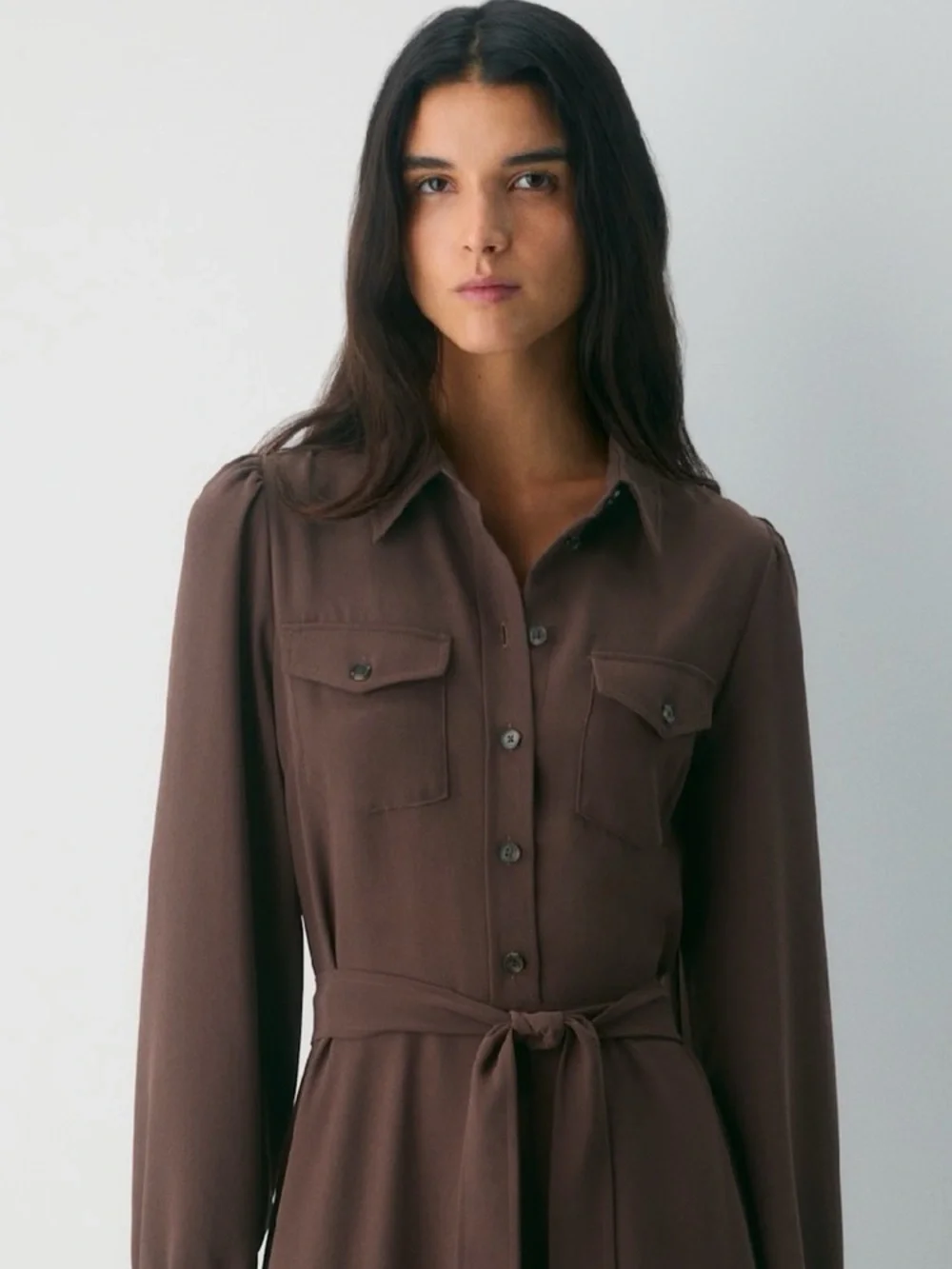 Aritzia Wilfred (Re)Twill™ Songbird Dress Cocoa Powder Brown - Picture 2 of 11